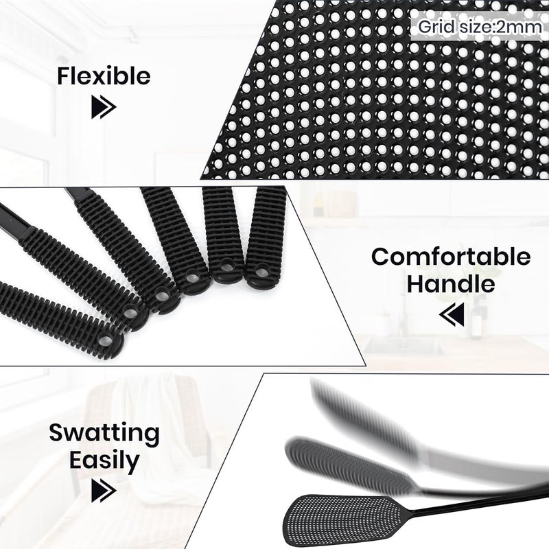 TrueYee 6-Pack Heavy Duty Long Handle Fly Swatter, Fly Swatter for Indoors, Black - Image 2